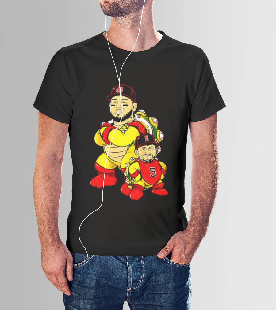 St Louis Cardinals Yadier Molina Albert Pujols Bowser Caricature 40 5 Red Cap T-Shirt