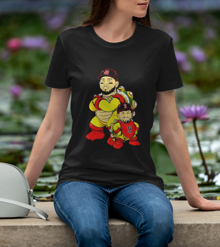 St Louis Cardinals Yadier Molina Albert Pujols Bowser Caricature 40 5 Red Cap T-Shirt