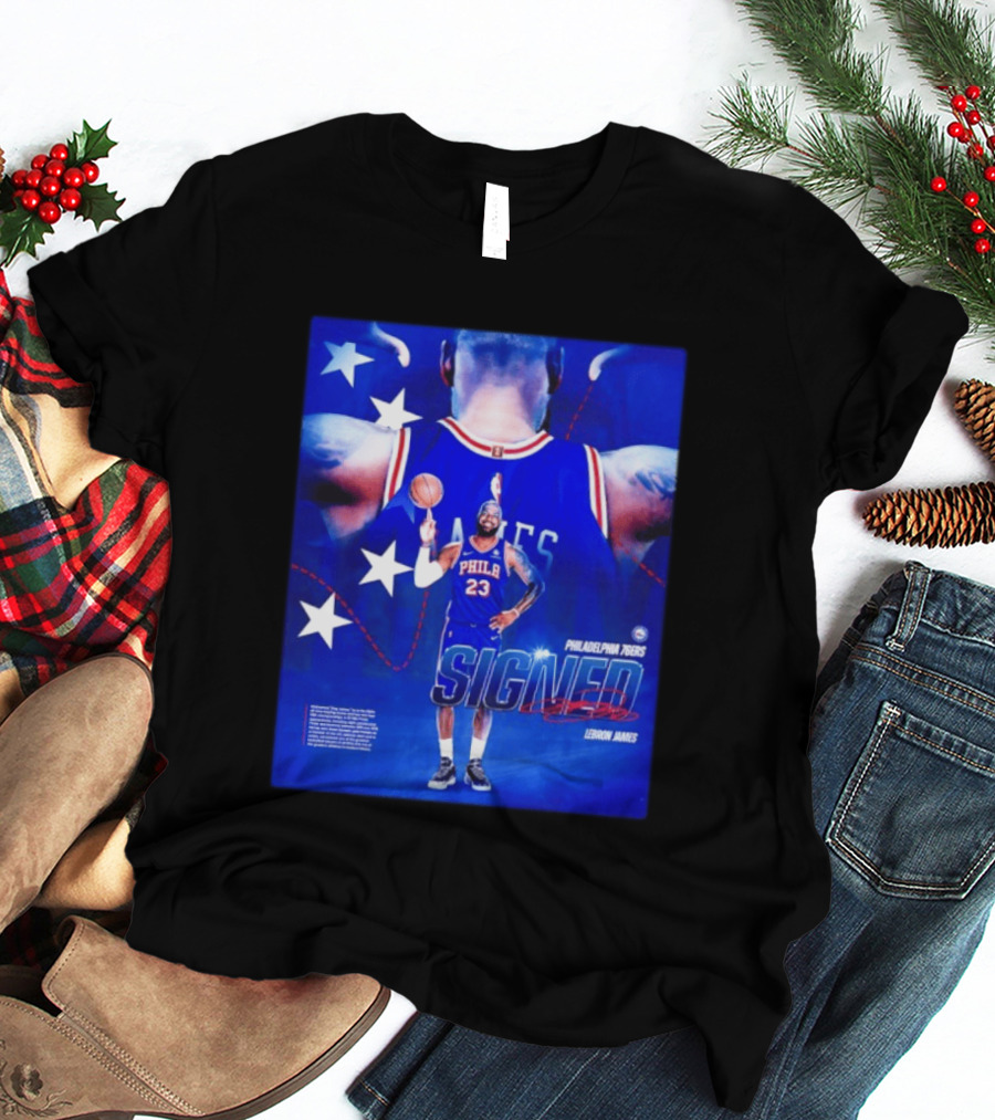 Philadelphia 76ers LeBron James Signed NBA 23 Stars T-Shirt