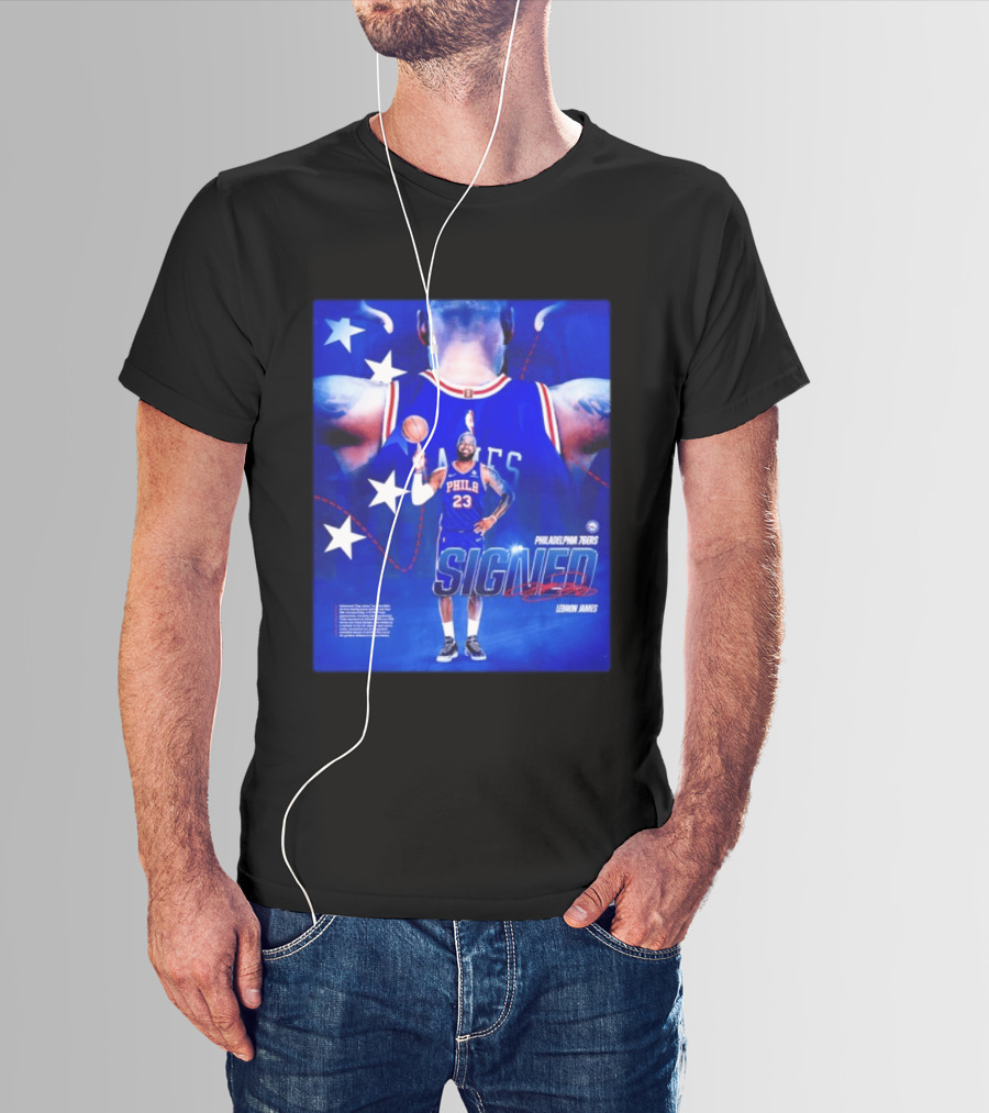Philadelphia 76ers LeBron James Signed NBA 23 Stars T-Shirt