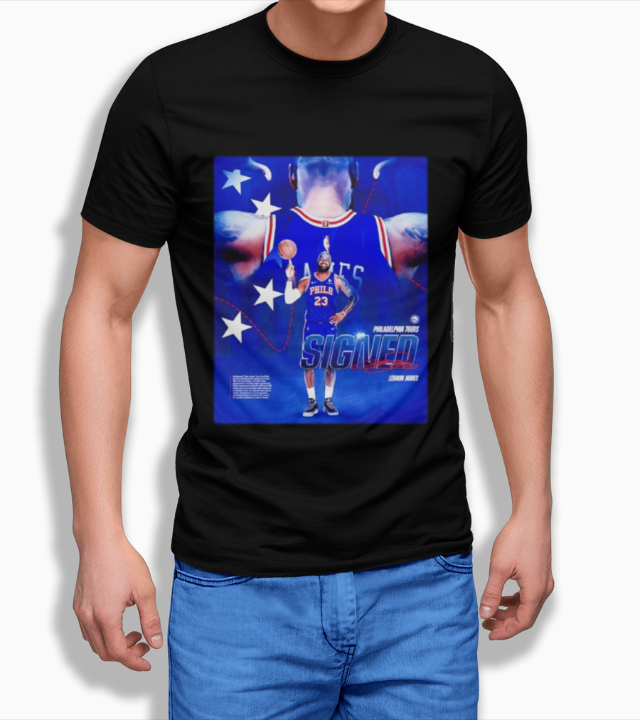 Philadelphia 76ers LeBron James Signed NBA 23 Stars T-Shirt