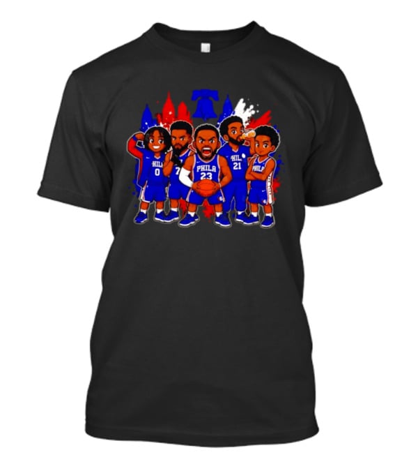 Philadelphia 76ers Cartoon Players With Liberty Bell Skyline T-Shirt