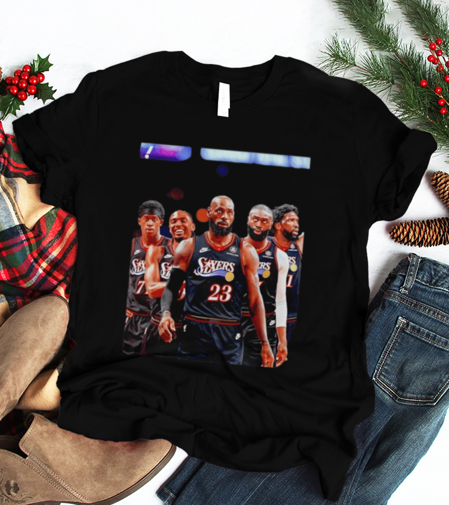 Tyrese Maxey VJ Edgecombe Jaylen Brown LeBron James Joel Embiid Sixers T-Shirt