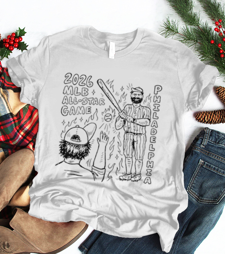 2026 MLB All Star Game Philadelphia Baseball Player And Liberty Bell T-Shirt