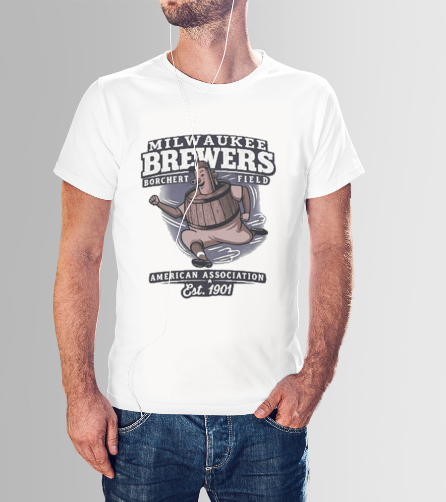 Milwaukee Brewers Borchert Field Running Barrelman American Association 1944 Team T-Shirt