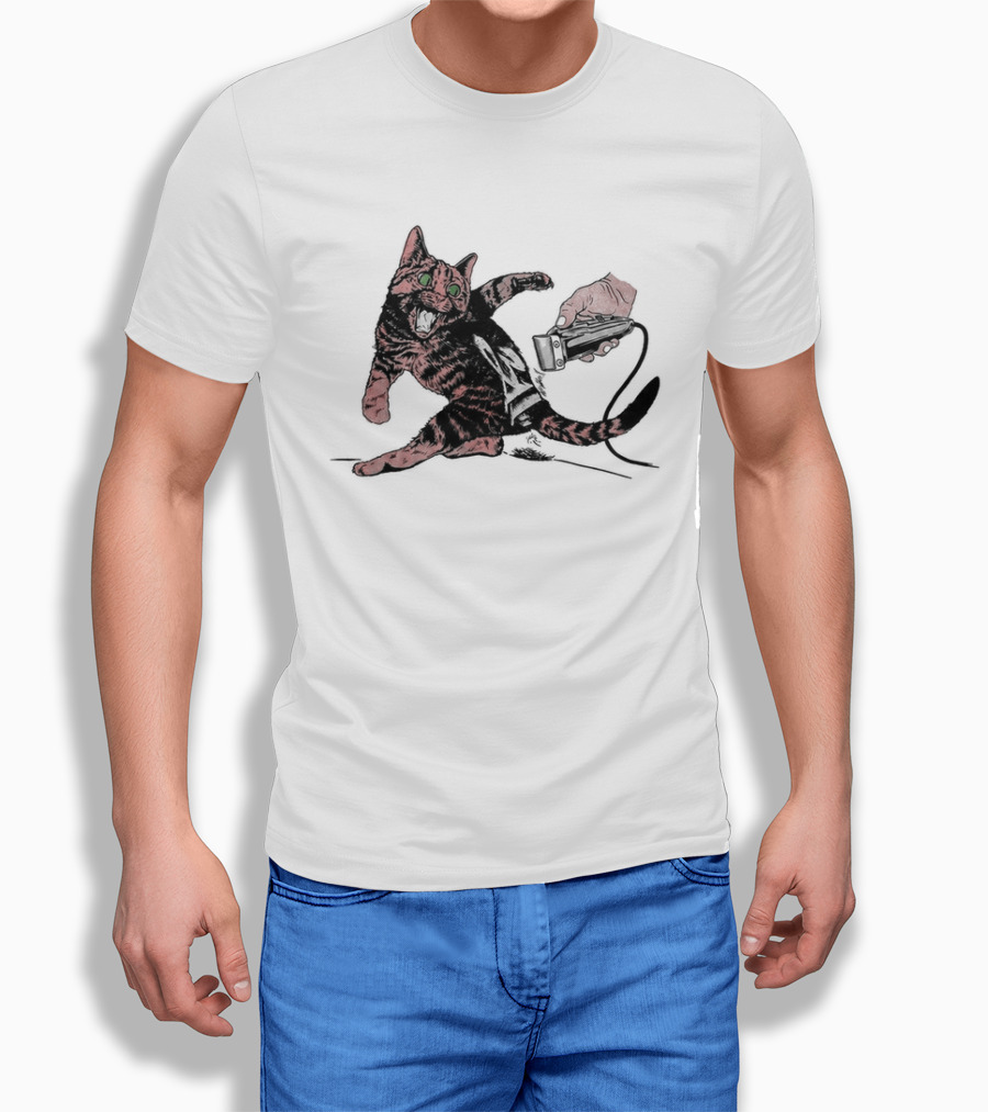Shaving Cat Crazy Tabby Pet Grooming Clipper Reaction T-Shirt