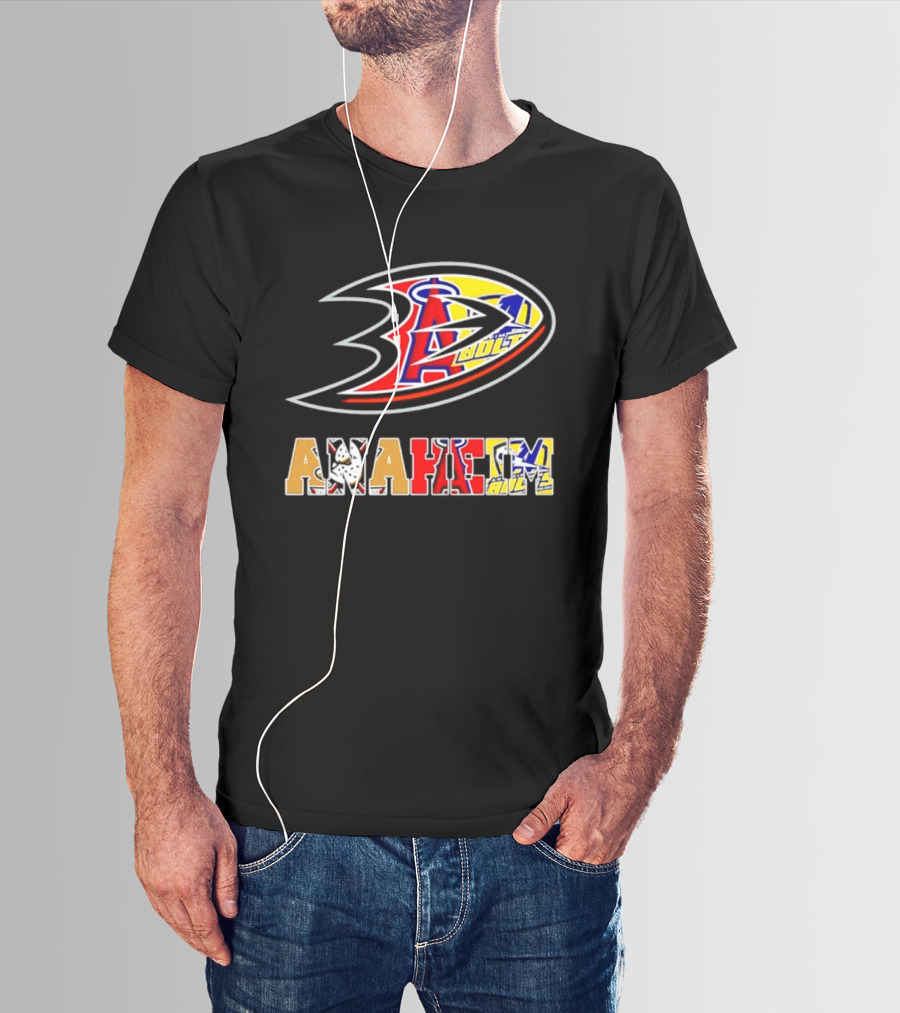 Anaheim Ducks Los Angeles Angels Anaheim Bolts Collage Anaheim Text And Logos T-Shirt