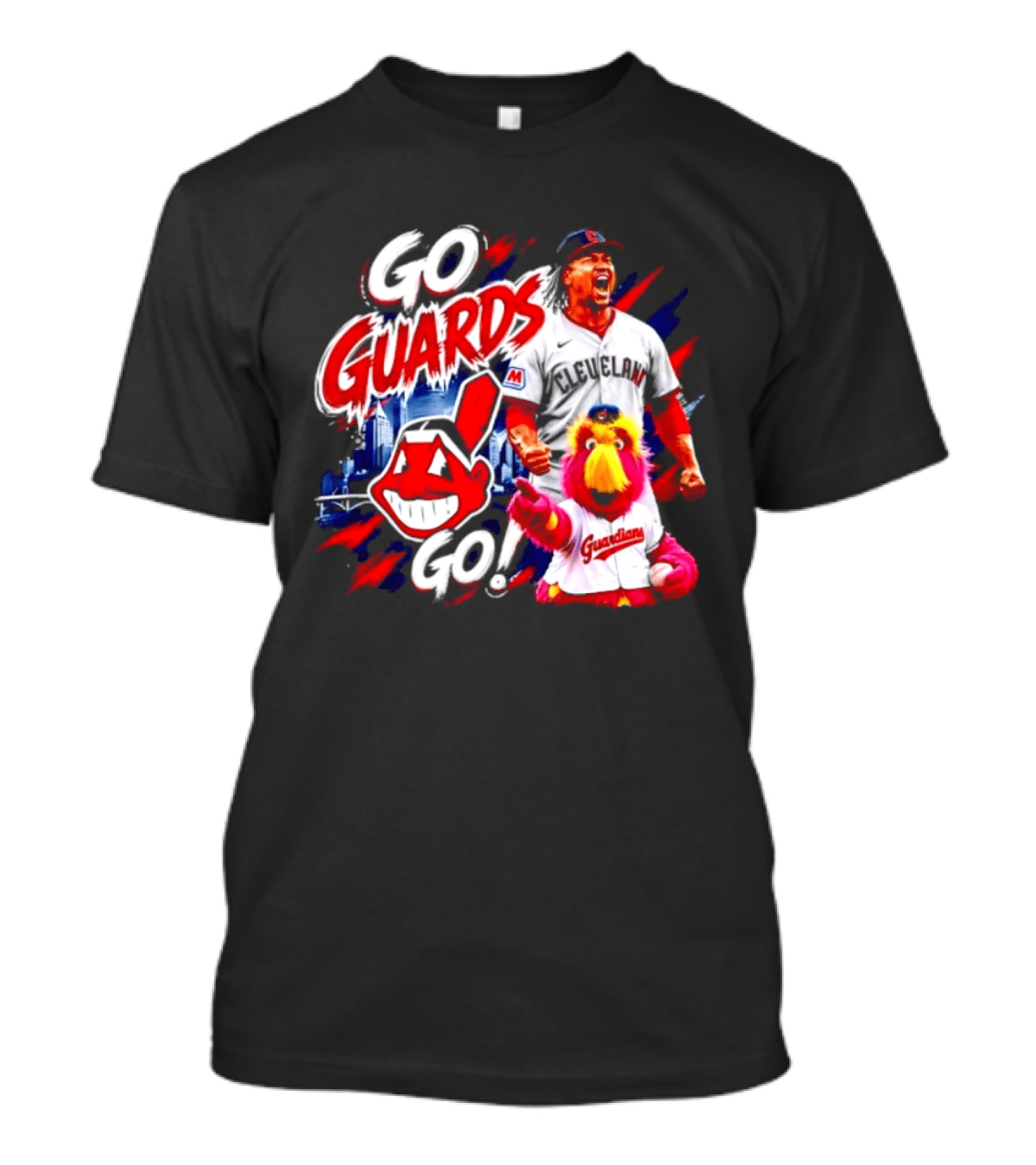 Jose Ramirez Cleveland Guardians Go Guards Go City Skyline Baseball Cheers T-Shirt