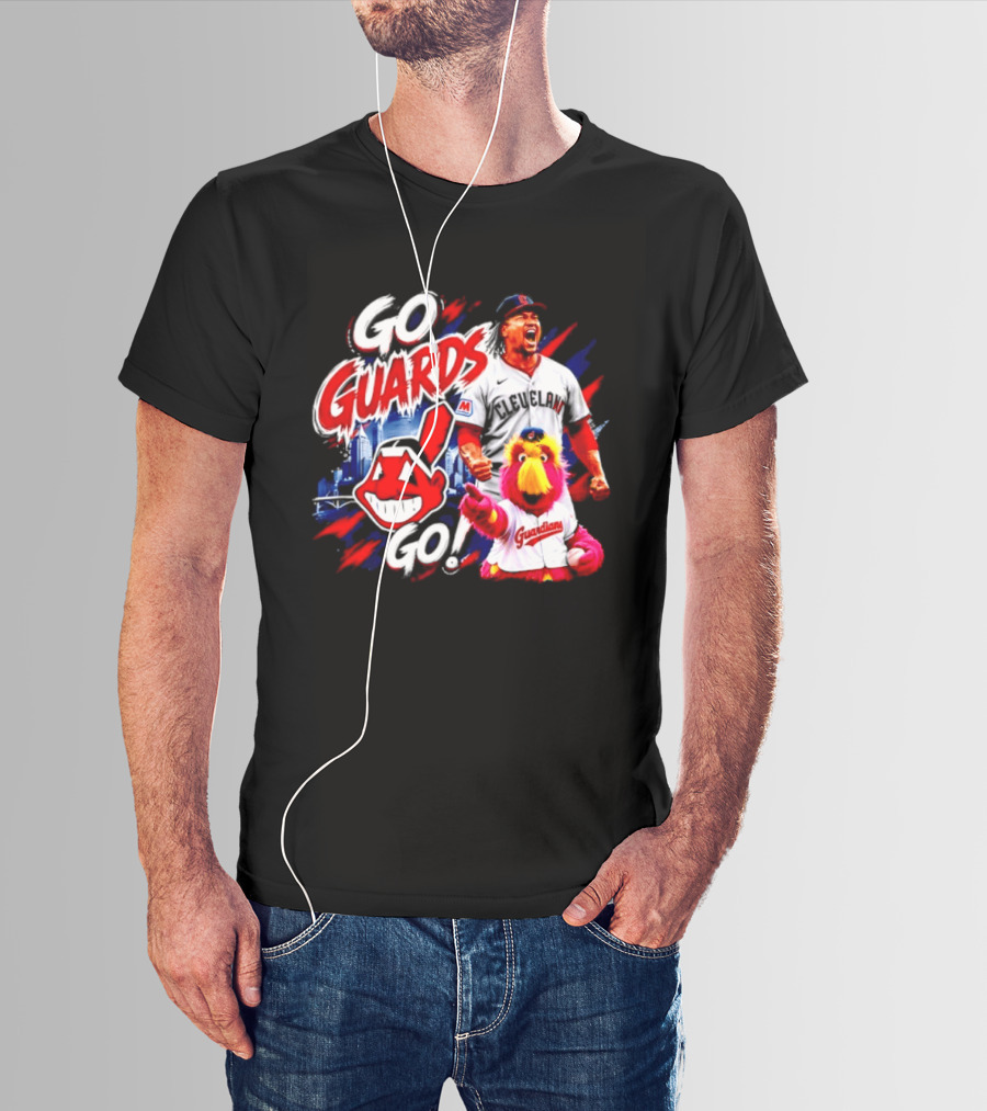 Jose Ramirez Cleveland Guardians Go Guards Go City Skyline Baseball Cheers T-Shirt