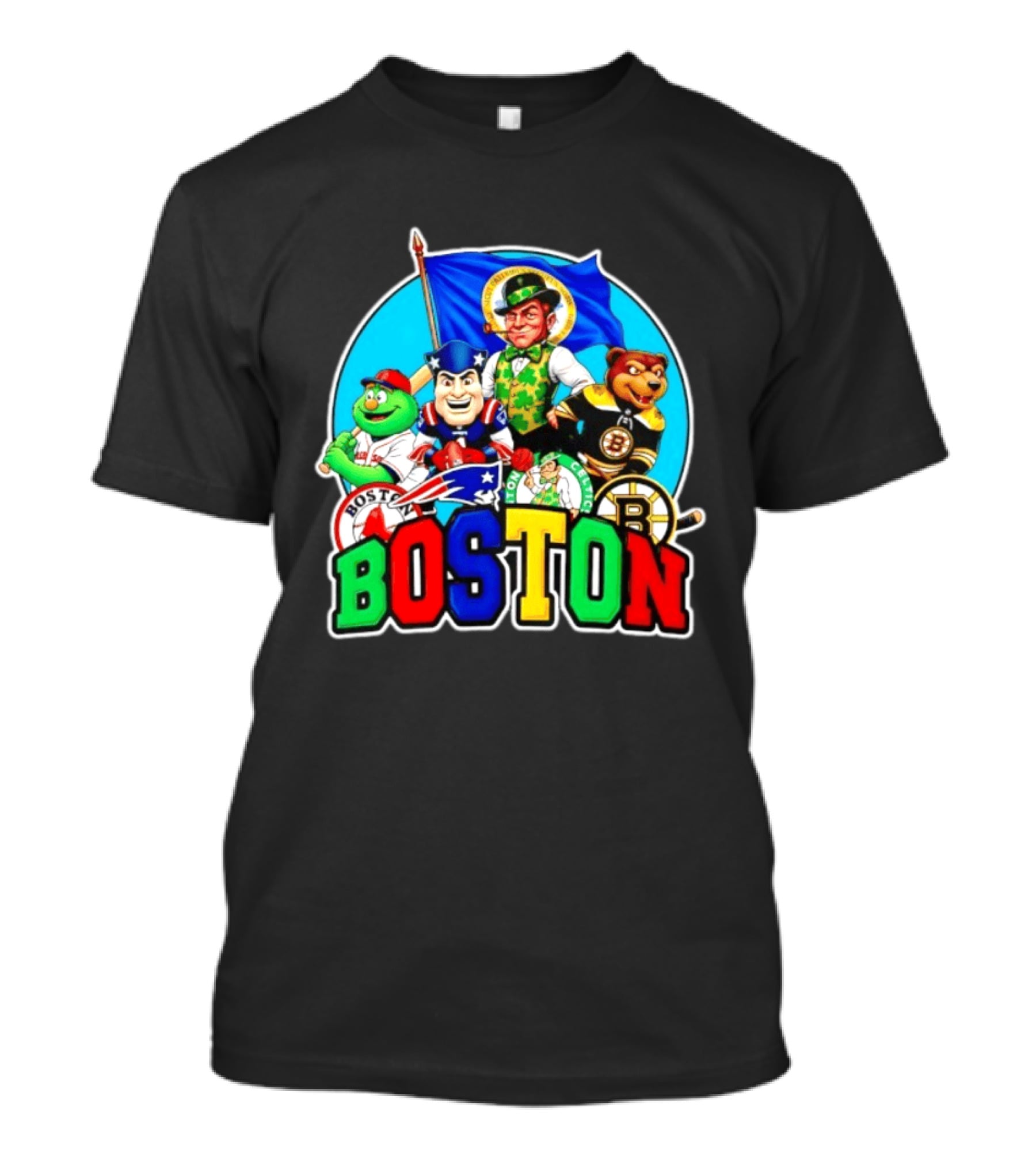 Boston Red Sox Patriots Celtics Bruins Mascots Characters T-Shirt