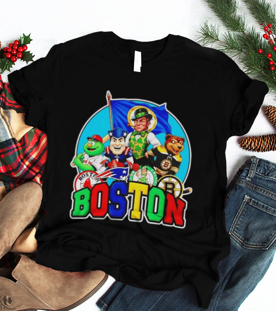 Boston Red Sox Patriots Celtics Bruins Mascots Characters T-Shirt