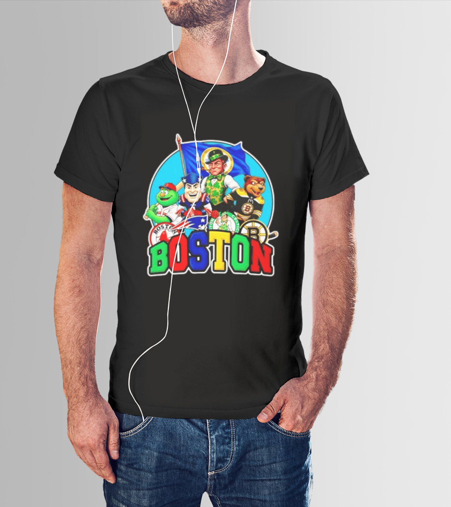 Boston Red Sox Patriots Celtics Bruins Mascots Characters T-Shirt