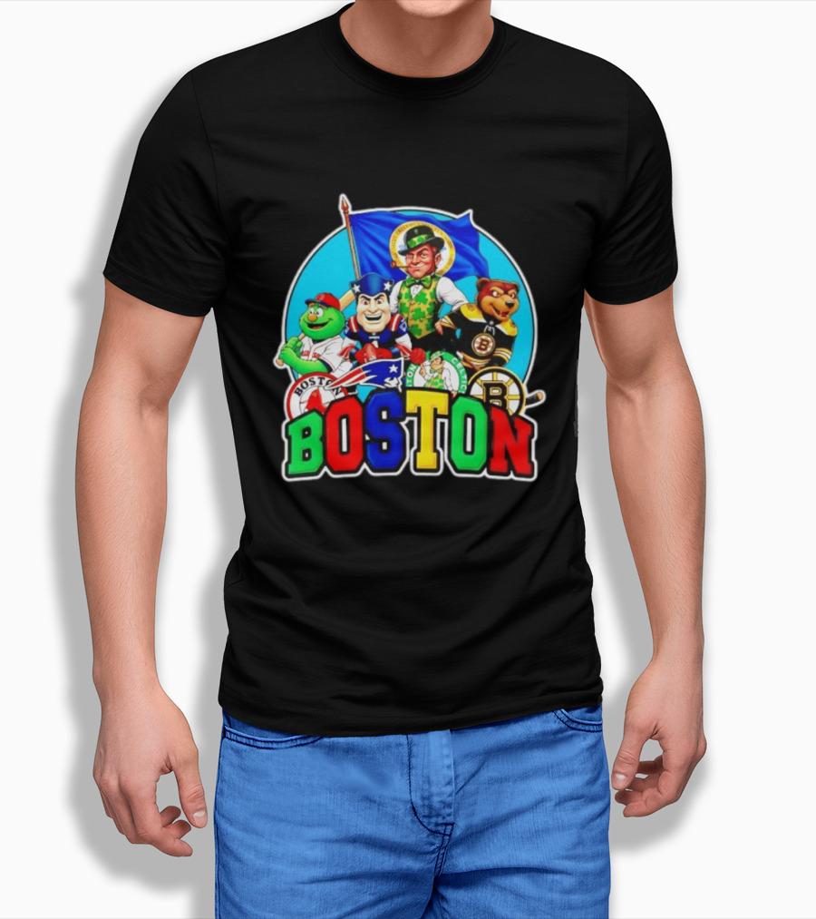 Boston Red Sox Patriots Celtics Bruins Mascots Characters T-Shirt