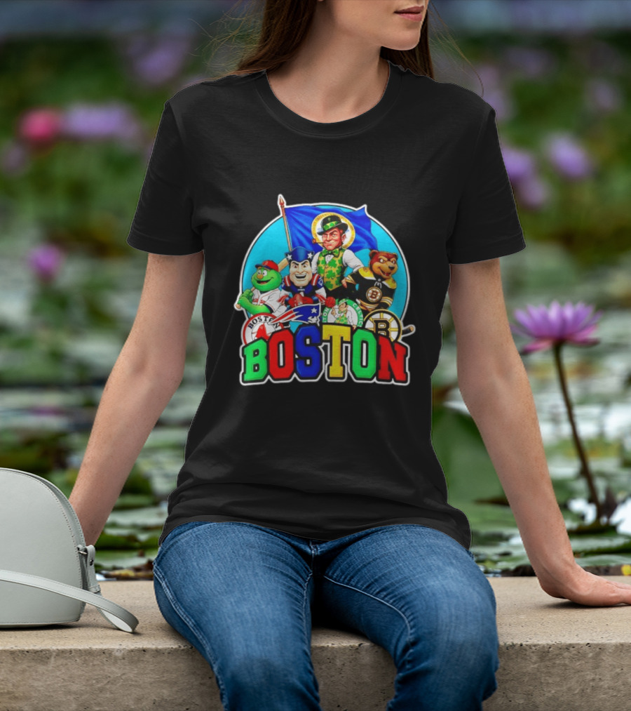 Boston Red Sox Patriots Celtics Bruins Mascots Characters T-Shirt