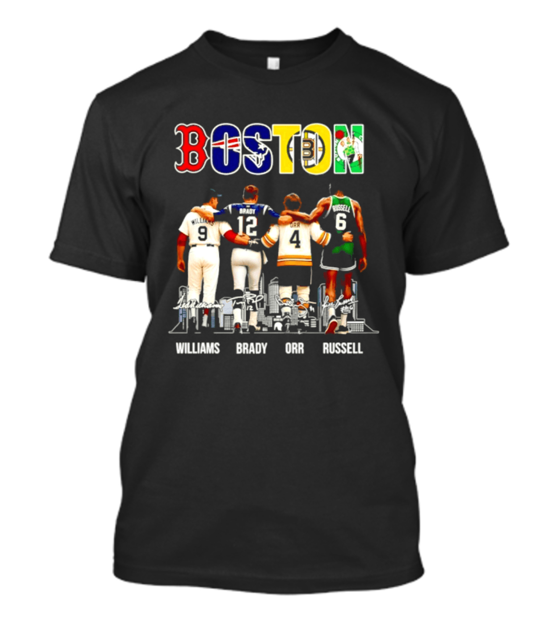 Boston Red Sox Patriots Bruins Celtics Williams Brady Orr Russell T-Shirt