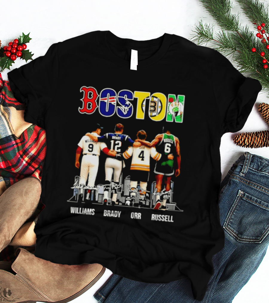Boston Red Sox Patriots Bruins Celtics Williams Brady Orr Russell T-Shirt