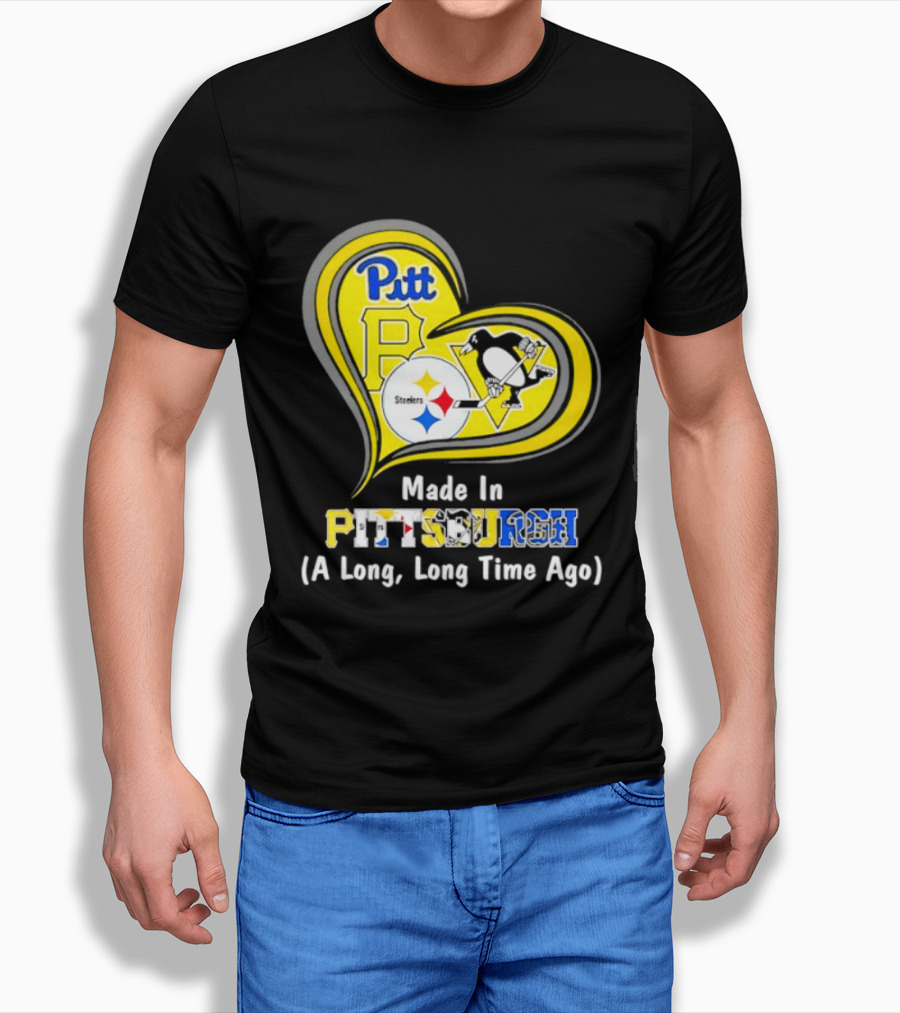 Pitt Steelers Penguins Heart Made In Pittsburgh A Long Time Ago T-Shirt