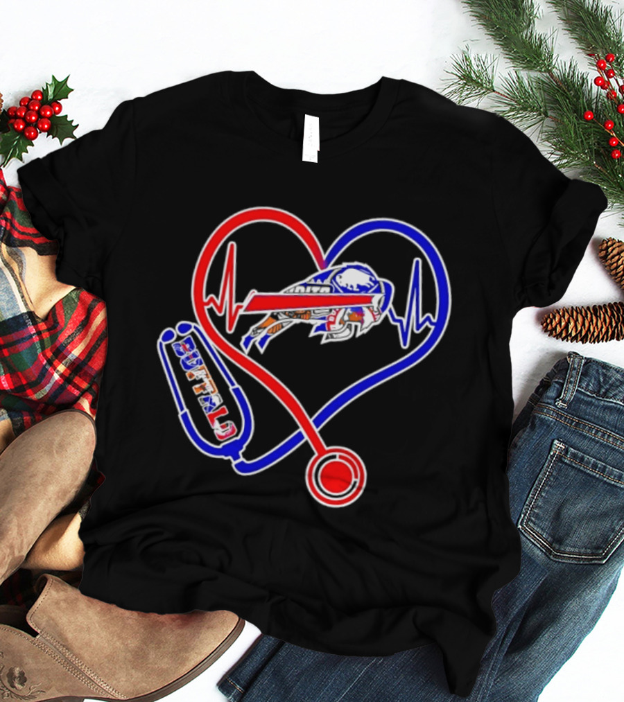 Buffalo Bills Sabres Heartbeat Stethoscope Red White Blue T-Shirt