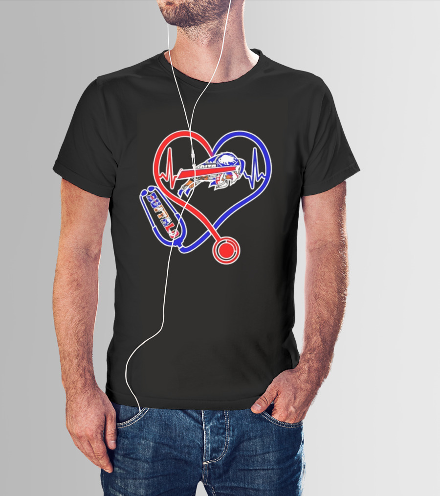 Buffalo Bills Sabres Heartbeat Stethoscope Red White Blue T-Shirt