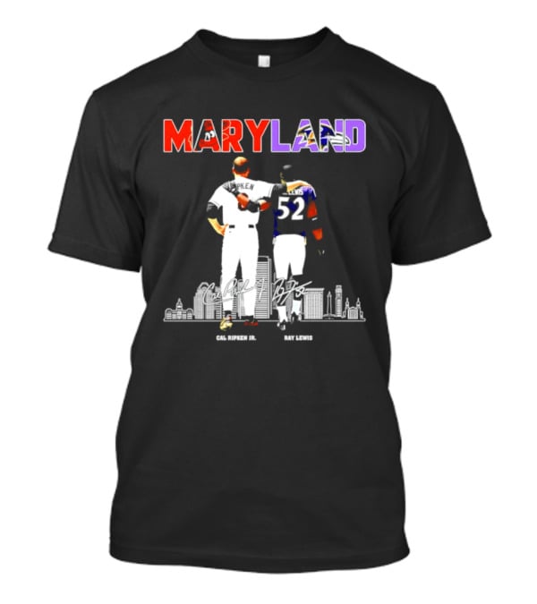 Maryland Cal Ripken Jr 8 Baltimore Orioles Ray Lewis 52 Baltimore Ravens Skyline T-Shirt
