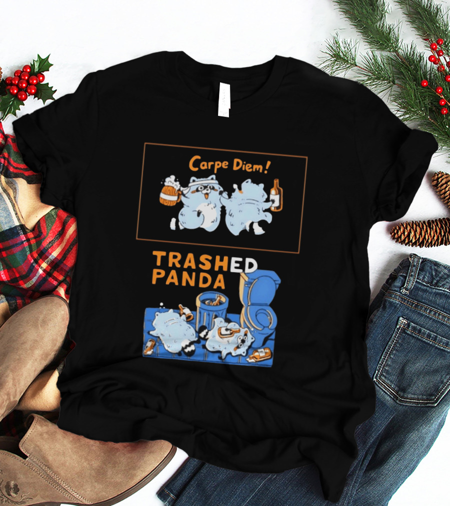 Carpe Diem Trashed Panda Raccoon Beer And Toilet Humor T-Shirt
