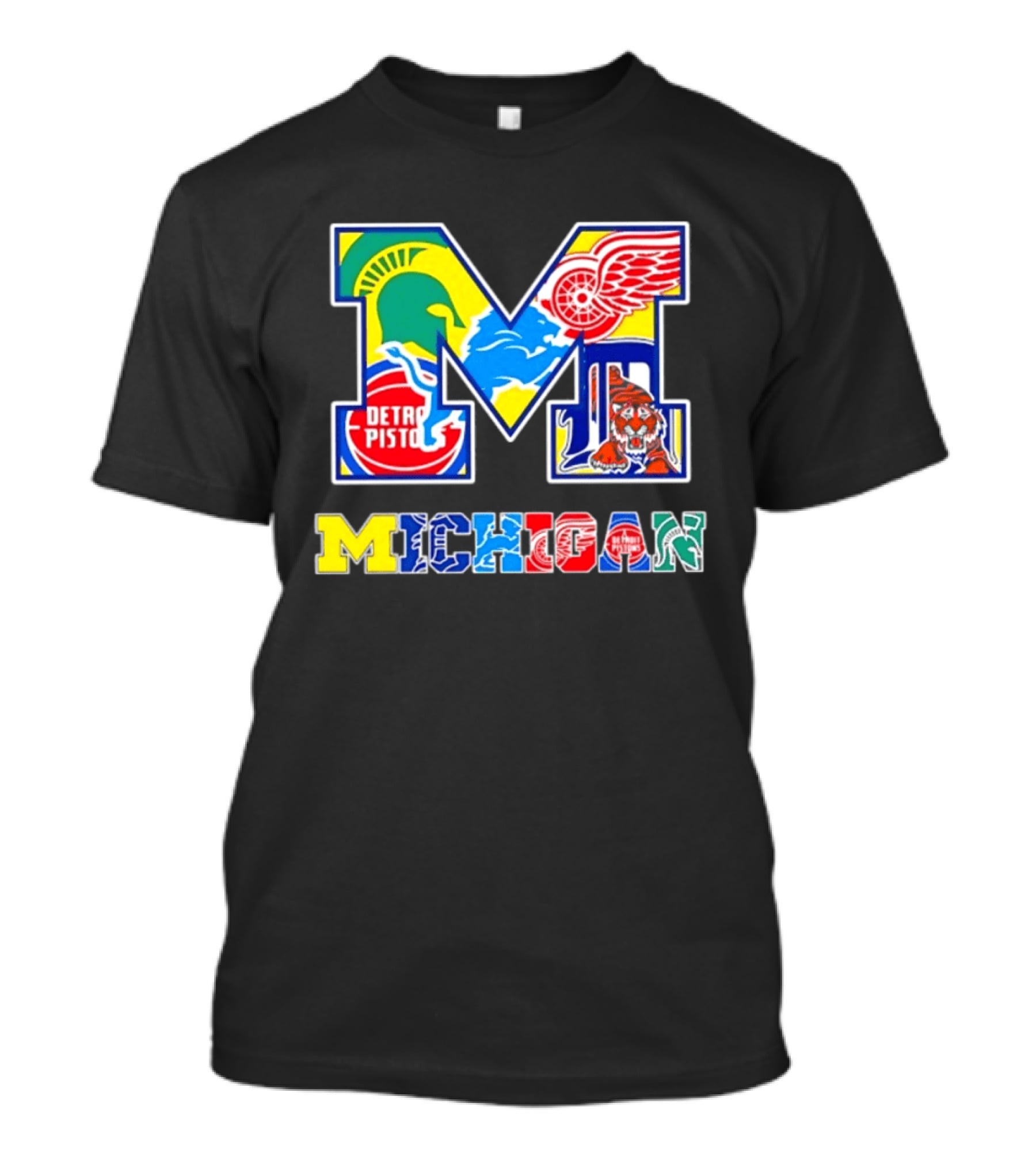 Michigan Detroit Pistons Red Wings Tigers Lions Wolverines Icons M T-Shirt