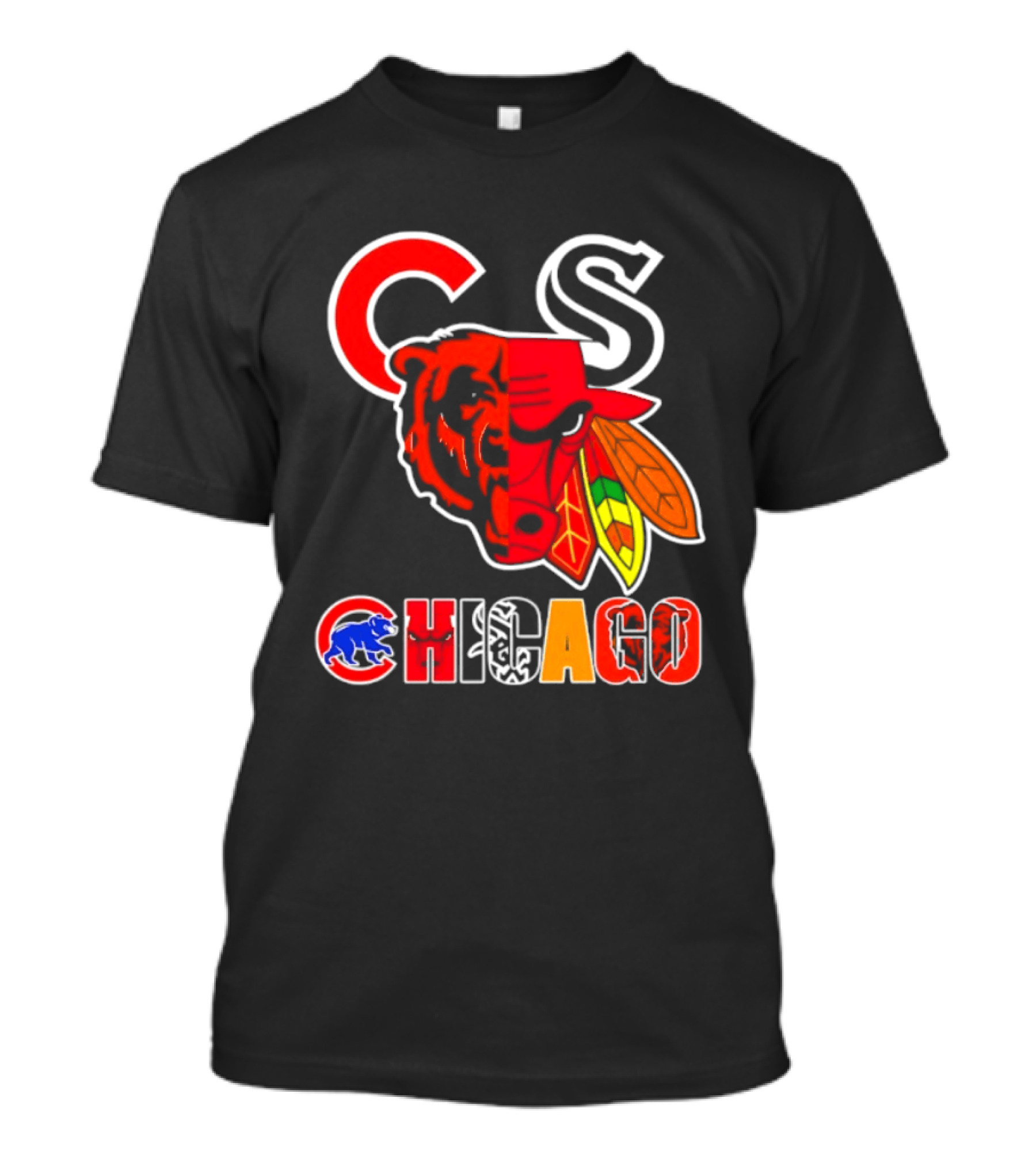 Chicago Bears Bulls Blackhawks Cubs White Sox Sports Team Collage T-Shirt