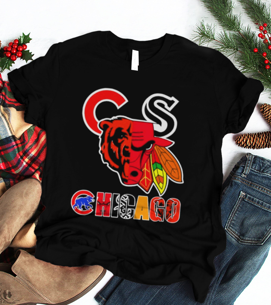 Chicago Bears Bulls Blackhawks Cubs White Sox Sports Team Collage T-Shirt