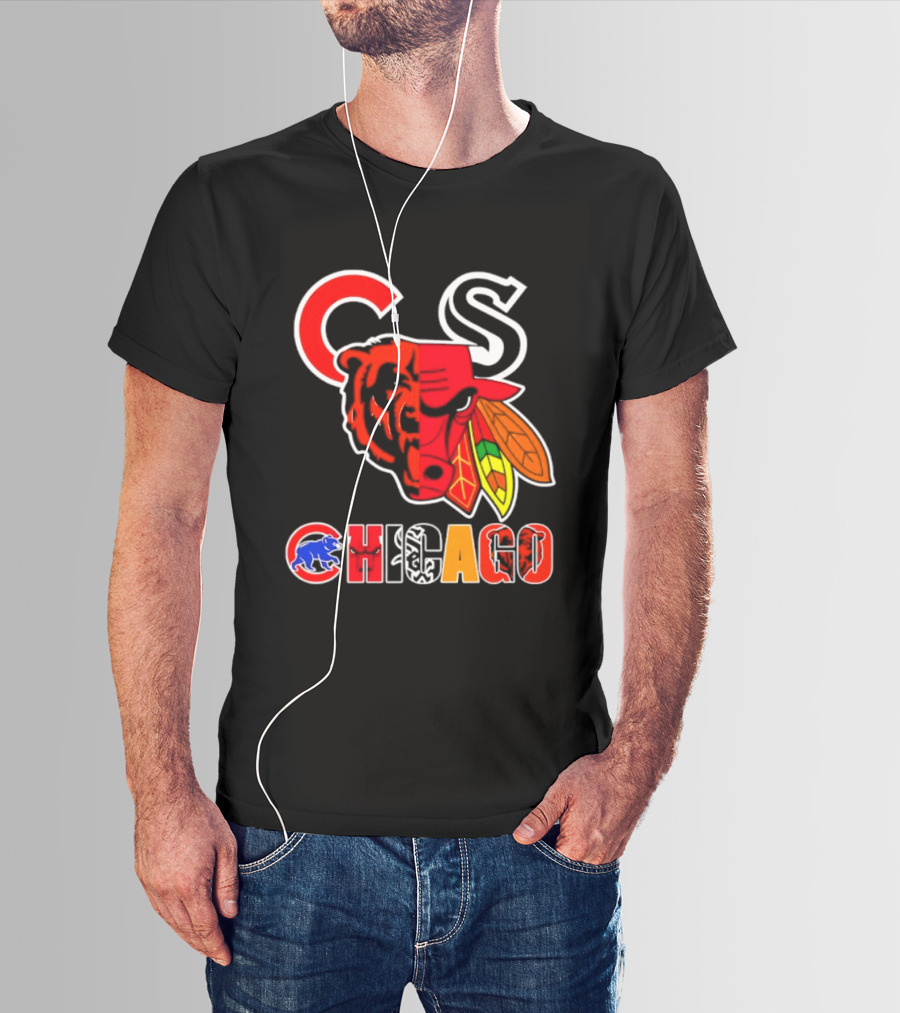 Chicago Bears Bulls Blackhawks Cubs White Sox Sports Team Collage T-Shirt