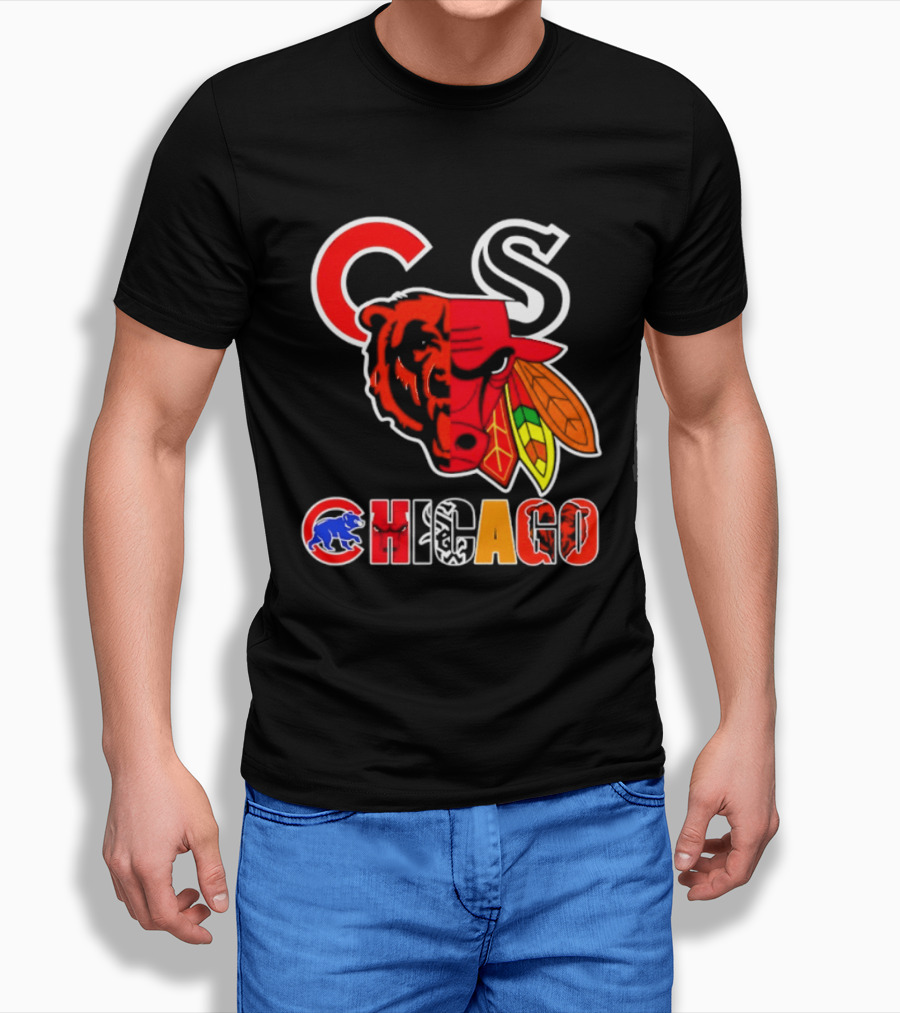 Chicago Bears Bulls Blackhawks Cubs White Sox Sports Team Collage T-Shirt
