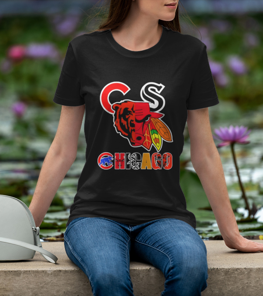 Chicago Bears Bulls Blackhawks Cubs White Sox Sports Team Collage T-Shirt