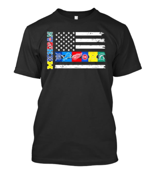 Michigan Detroit Tigers Lions Red Wings Pistons Wolverines Spartans Flag Sports Team Pride T-Shirt
