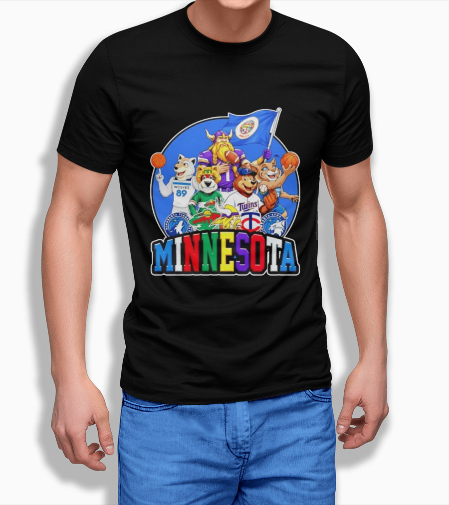 Minnesota Vikings Timberwolves Wild Twins Lynx Mascots And Logos Collection T-Shirt