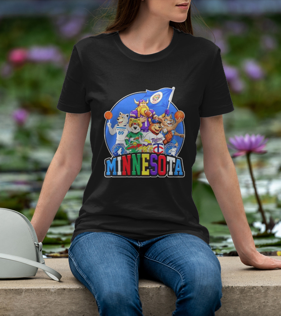 Minnesota Vikings Timberwolves Wild Twins Lynx Mascots And Logos Collection T-Shirt