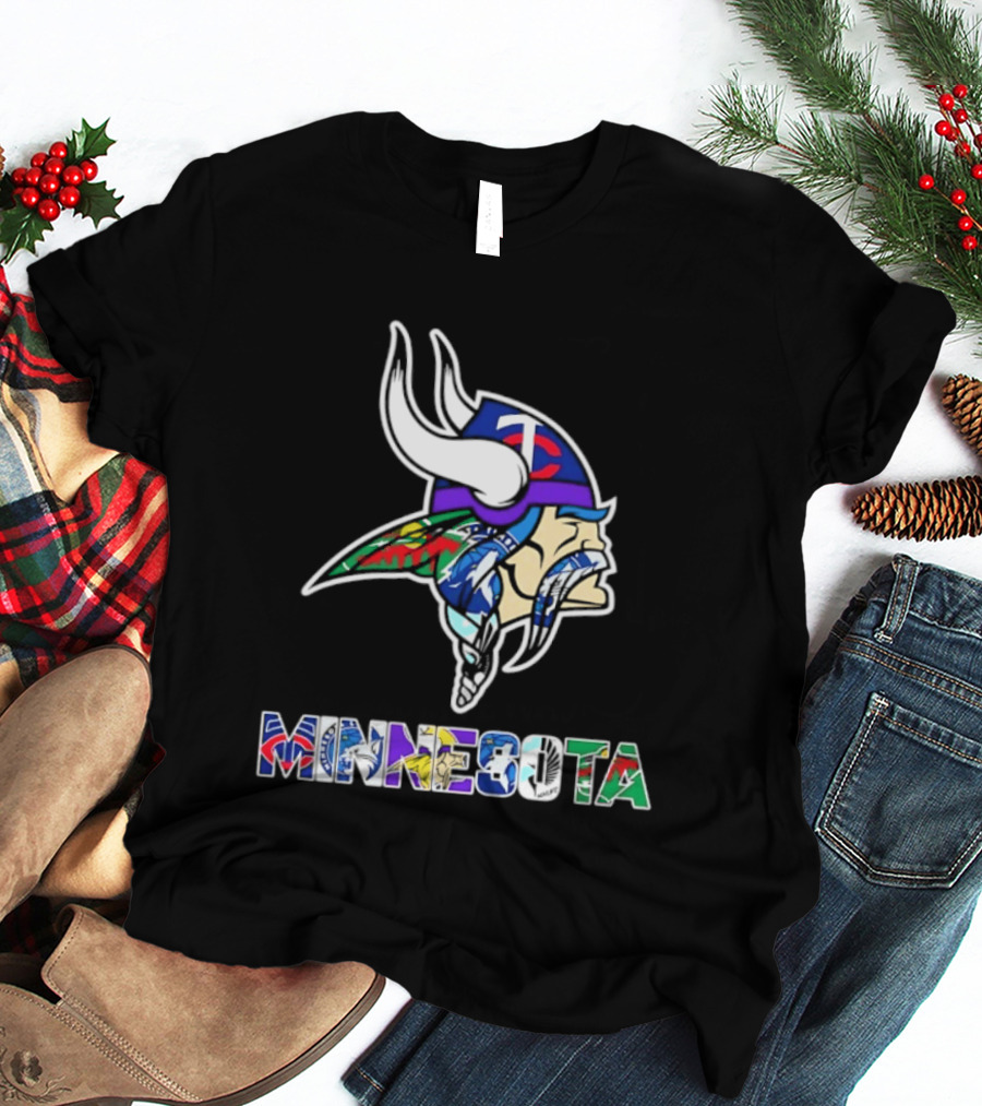 Minnesota Vikings Twins Wild Timberwolves United Team Fans Mashup T-Shirt