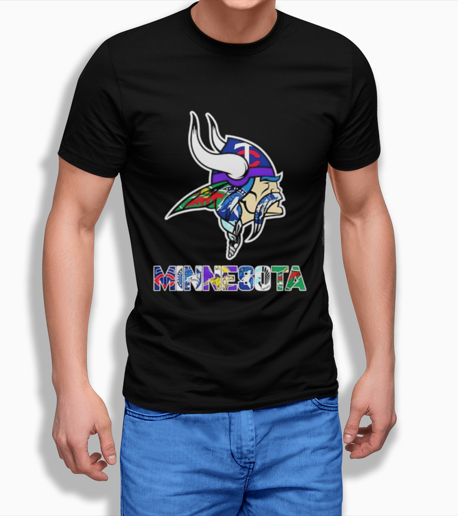 Minnesota Vikings Twins Wild Timberwolves United Team Fans Mashup T-Shirt