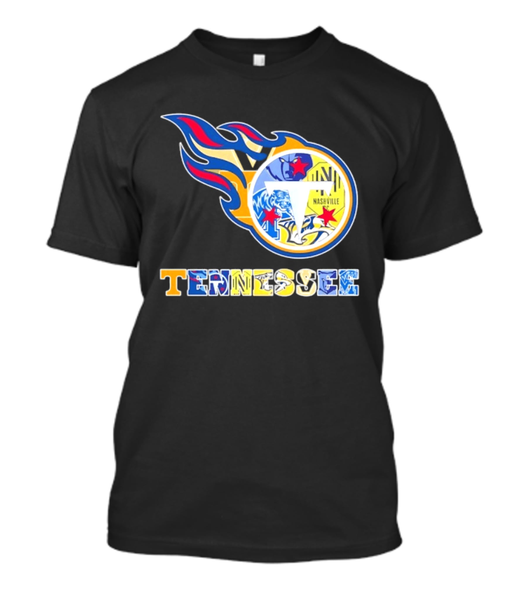 Tennessee Titans Nashville Predators Memphis Grizzlies Nashville SC Logos Mashup T-Shirt