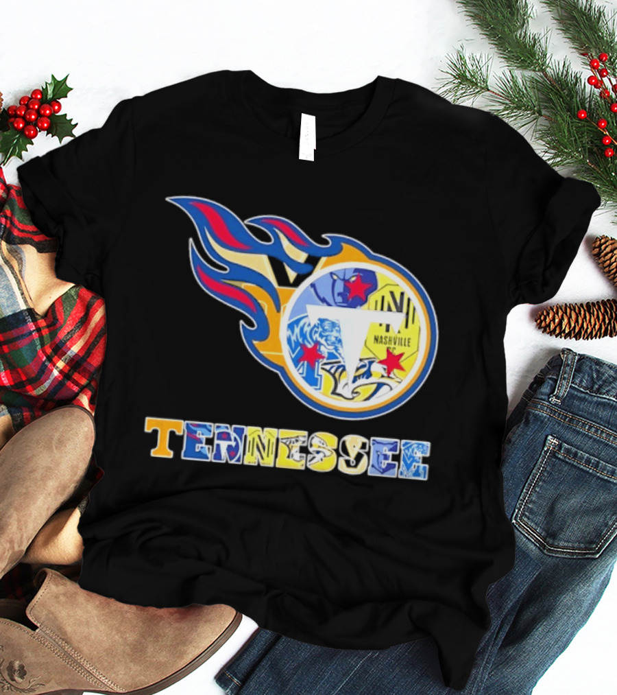 Tennessee Titans Nashville Predators Memphis Grizzlies Nashville SC Logos Mashup T-Shirt