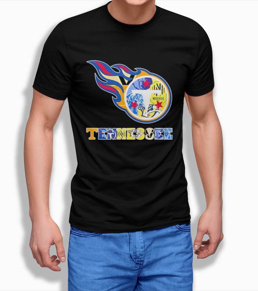 Tennessee Titans Nashville Predators Memphis Grizzlies Nashville SC Logos Mashup T-Shirt