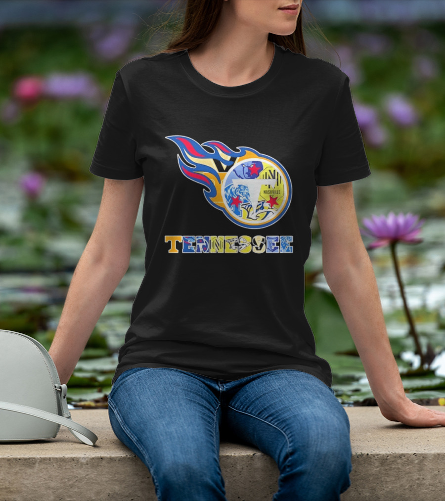 Tennessee Titans Nashville Predators Memphis Grizzlies Nashville SC Logos Mashup T-Shirt