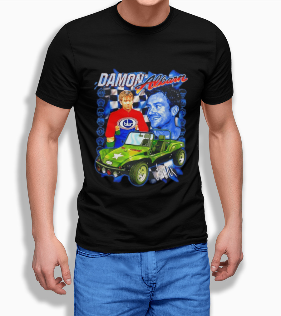 Damon Albarn Blur Gorillaz Geep Britpop Star Damon Albarn Imagery Checkerboard T-Shirt
