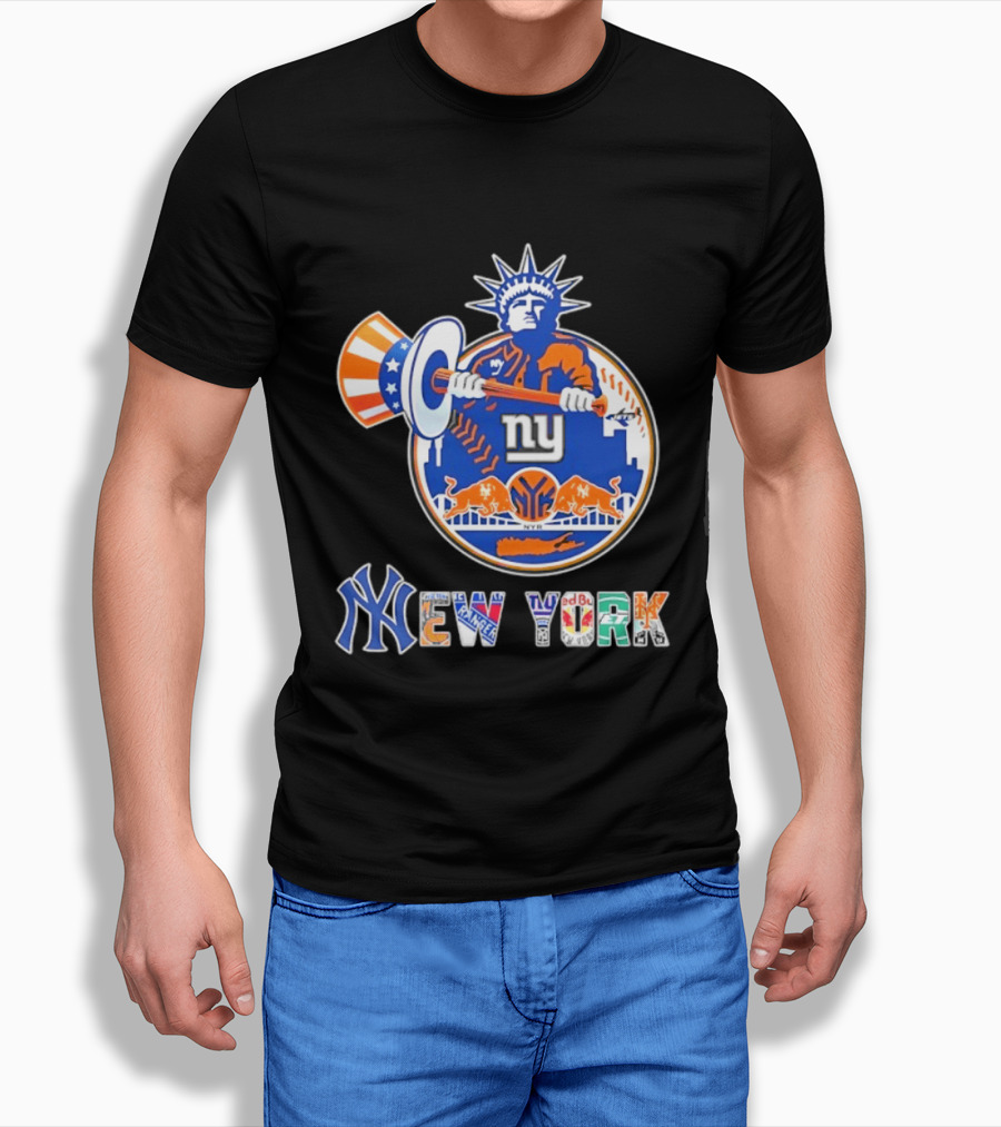 New York Liberty Skyline Sports Teams Knicks Mets Yankees T-Shirt