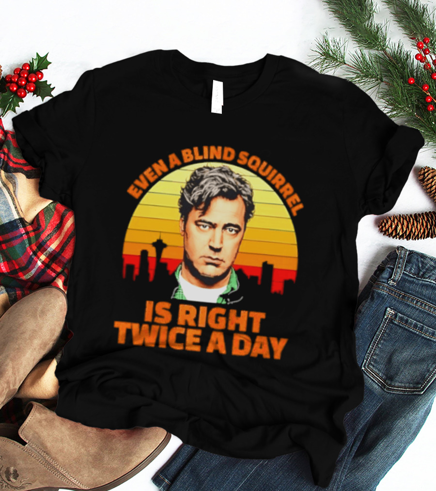 Even A Blind Squirrel Is Right Twice A Day Retro Seattle Skyline T-Shirt