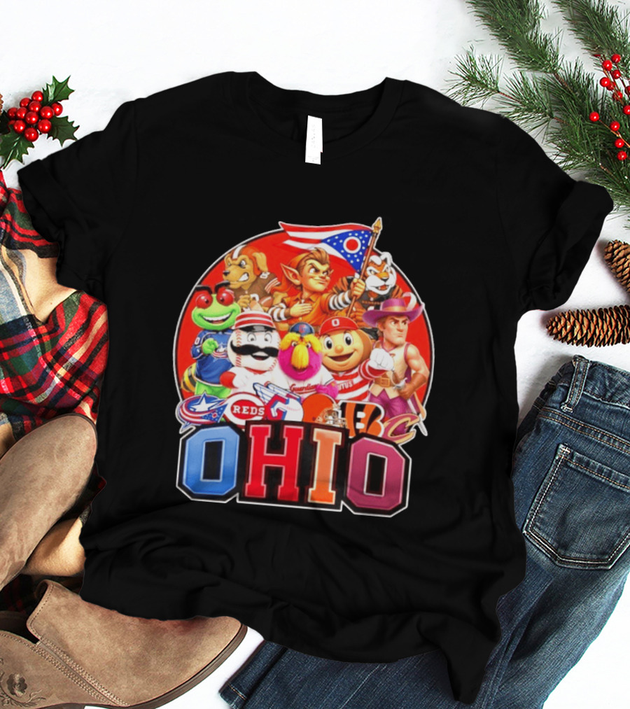 Ohio Sports Teams Mascots Cleveland Guardians Reds Bengals Browns Buckeyes Reds Crew Indians Fan T-Shirt