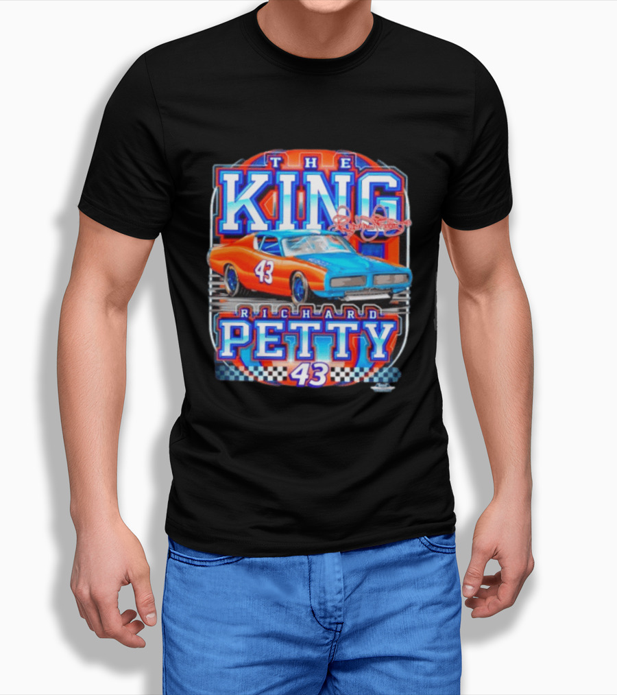 Richard Petty The King No 43 NASCAR Racing Car Checkered Flag T-Shirt