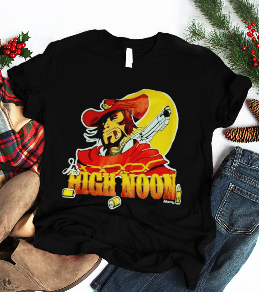 It's High Noon Cowboy With Red Cape And Pistol In Front Of Yellow Sun T-Shirt