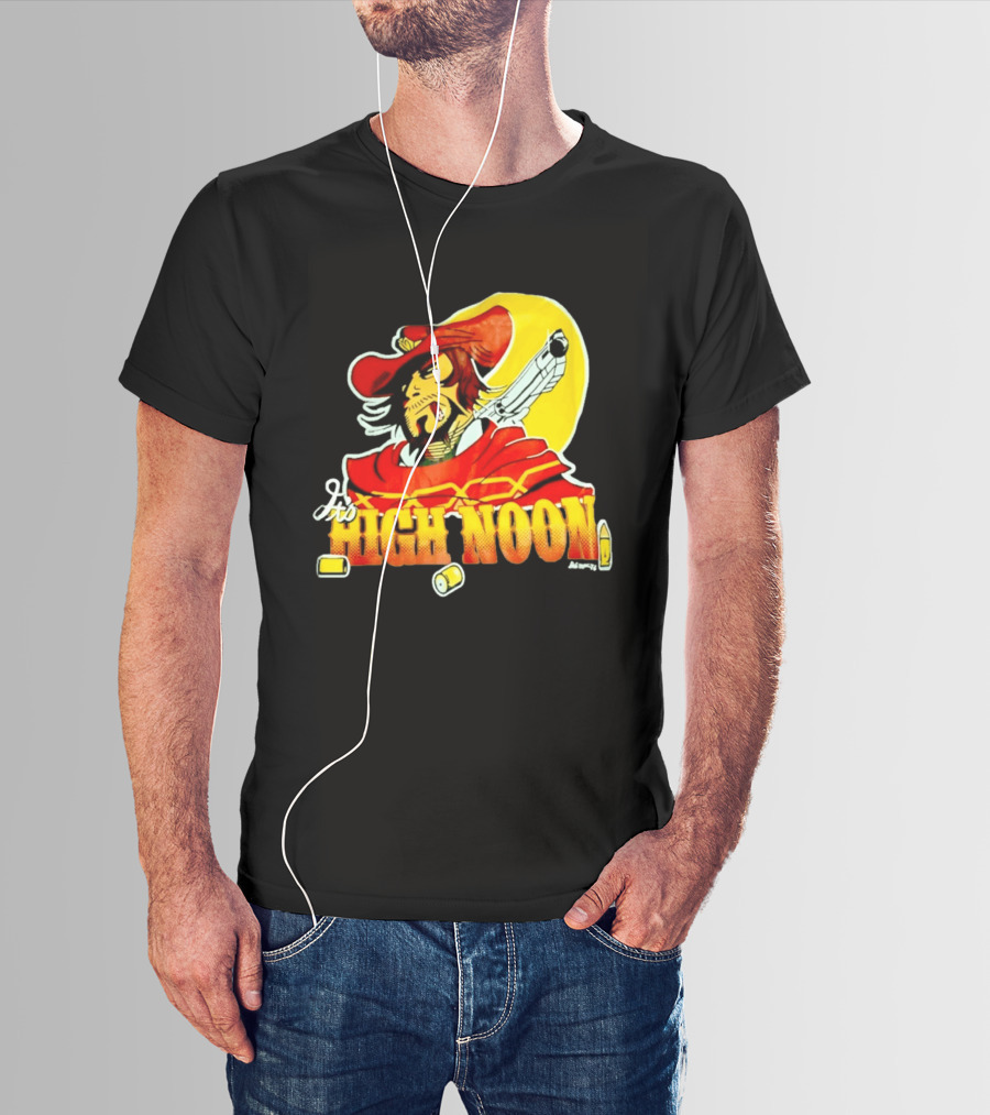 It's High Noon Cowboy With Red Cape And Pistol In Front Of Yellow Sun T-Shirt