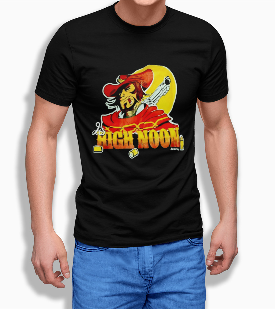 It's High Noon Cowboy With Red Cape And Pistol In Front Of Yellow Sun T-Shirt