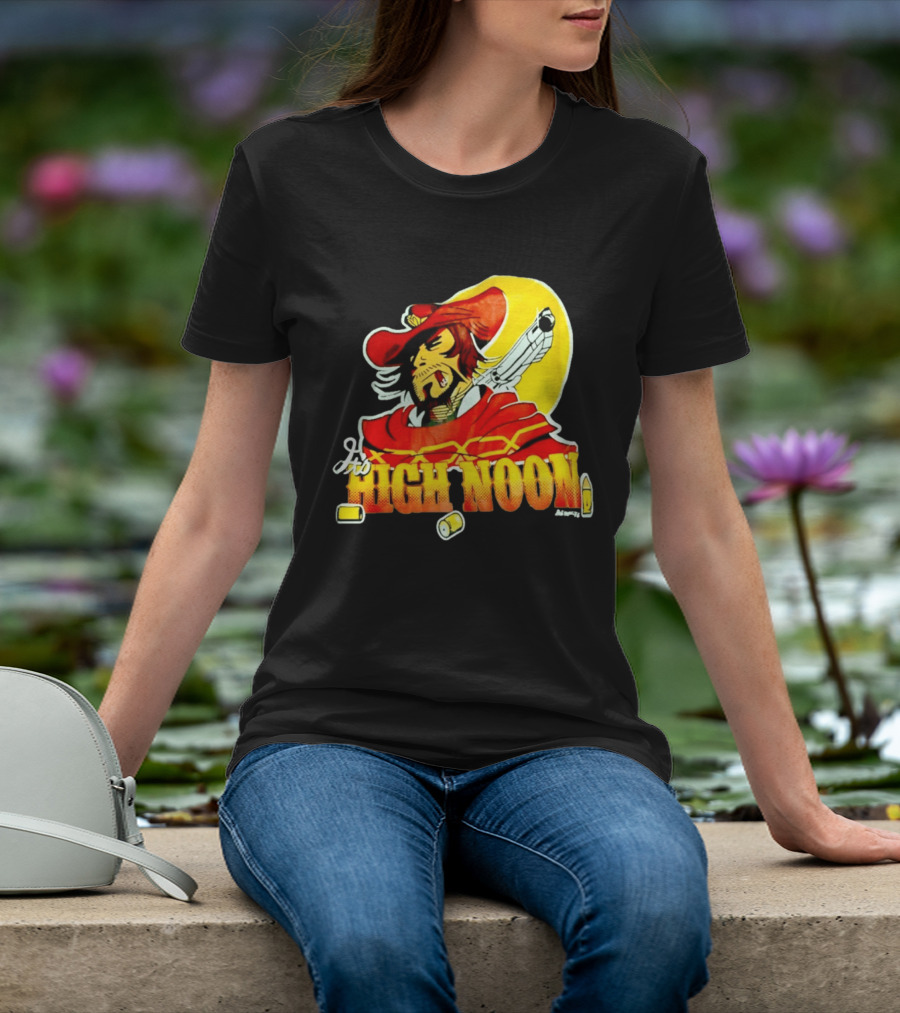 It's High Noon Cowboy With Red Cape And Pistol In Front Of Yellow Sun T-Shirt