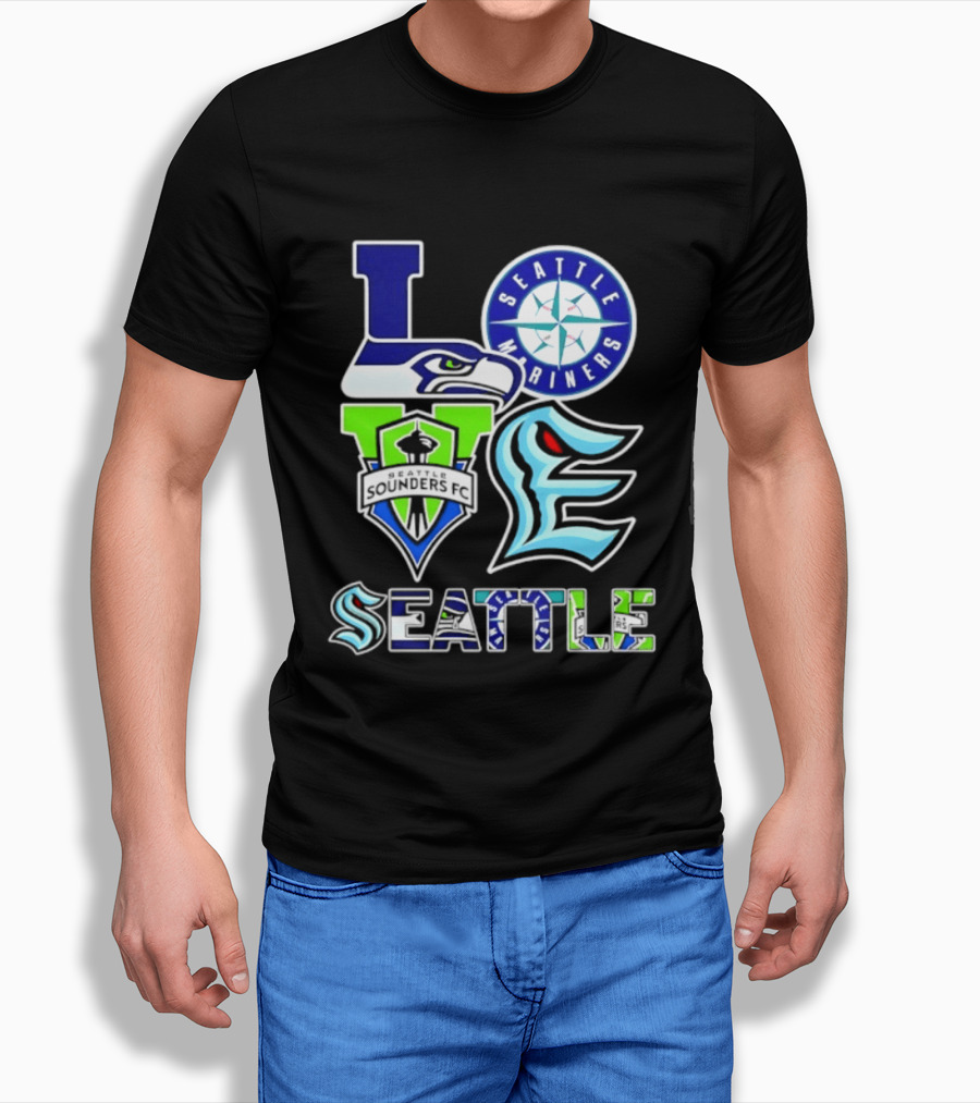 Love Seattle Seahawks Mariners Sounders FC Kraken T-Shirt